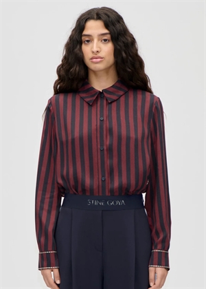 Dry viscose long sleeve skjorte Navy&Burgundy Wallpaper Stripes Stine Goya 
